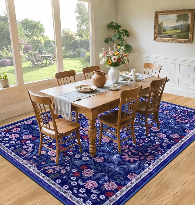PLHXFR 6x9 Area Rug Living Room: Floral Washable Boho Soft Carpet Blue | - Image 4