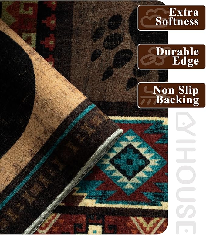 Rustic Cabin Rugs for Living Room 10x14, Wildlife Bear & Deer Area Rug - Image 6