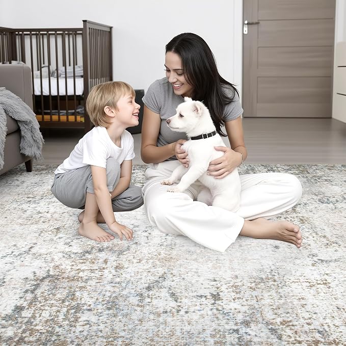 Area Rug Living Room: 8x8 Modern Washable Indoor Soft Carpet Brown | - Image 8