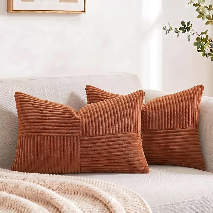 Fancy Homi 2 Packs Rust Lumbar Decorative Throw Pillow Covers 12x20 Inch by Fancy+Homi