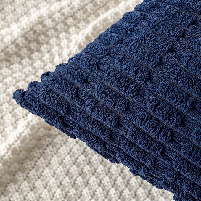 MIULEE Euro Sham Corduroy Decorative Throw Pillow Covers 24x24 Navy Blue | Pack - Image 5