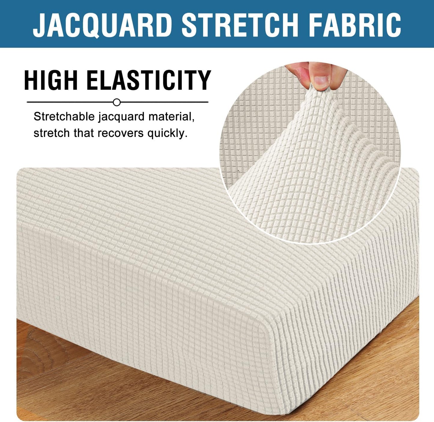 H.VERSAILTEX Super Stretch Individual Seat Cushion Covers Sofa Covers Couch Covers Slipcover Sets Thick Jacquard Textured Twill Fabric (3 Piece XL Sofa Cushion Covers, Porcelain)