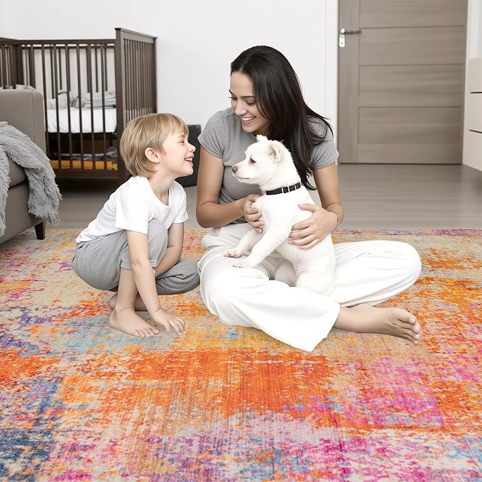 2.6x8 Washable Runner Rug：Modern Abstract Soft Carpet Galaxy Haze | - Image 2
