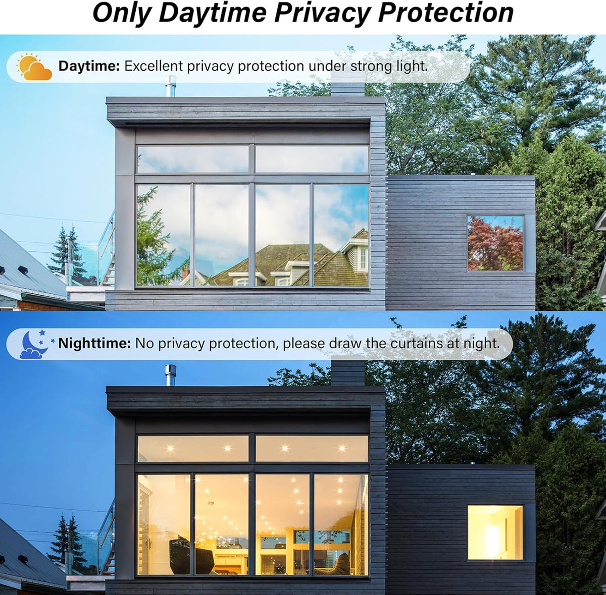 Kromapolis One Way Window Privacy Film Reflective Mirror Home Window Tint, Daytime Privacy Heat Control Anti UV Glass Tinting Static Cling (Silver, 45.2 x 236.2 inch)