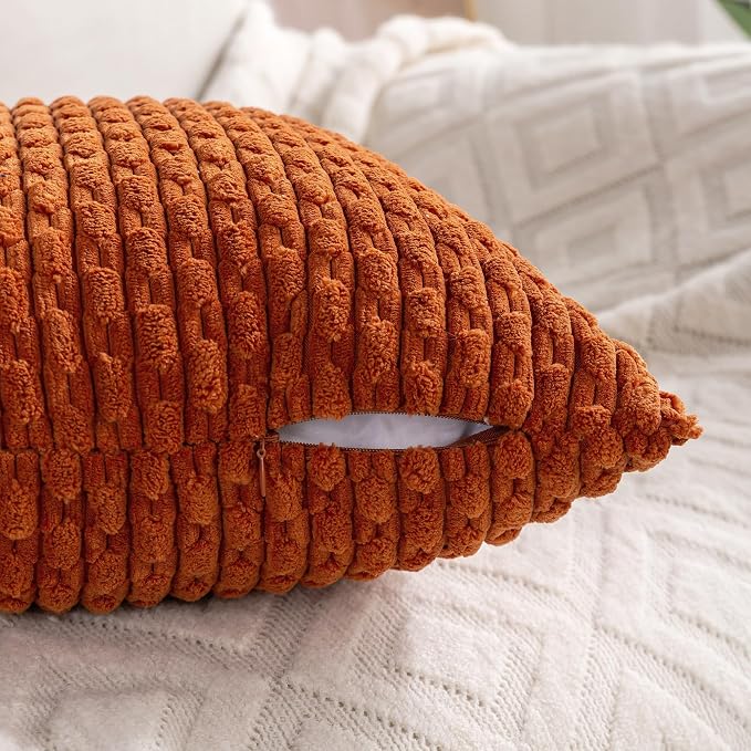 Set of 4 Burnt Orange Decorative Throw Pillow Covers 18x18 Inch Corduroy Pillow - Image 4