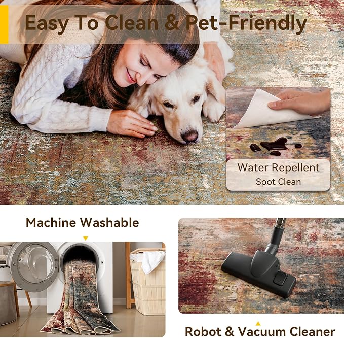 RELEANY Washable 2'x5' Abstract Area Rug - Image 5