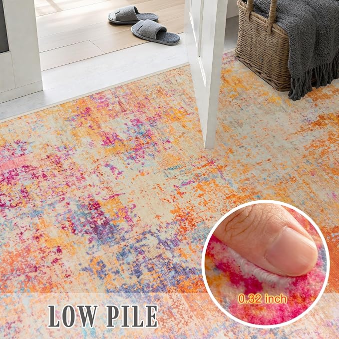 Round Area Rug Living Room: 6 ft Modern Washable Indoor Carpet | - Image 7