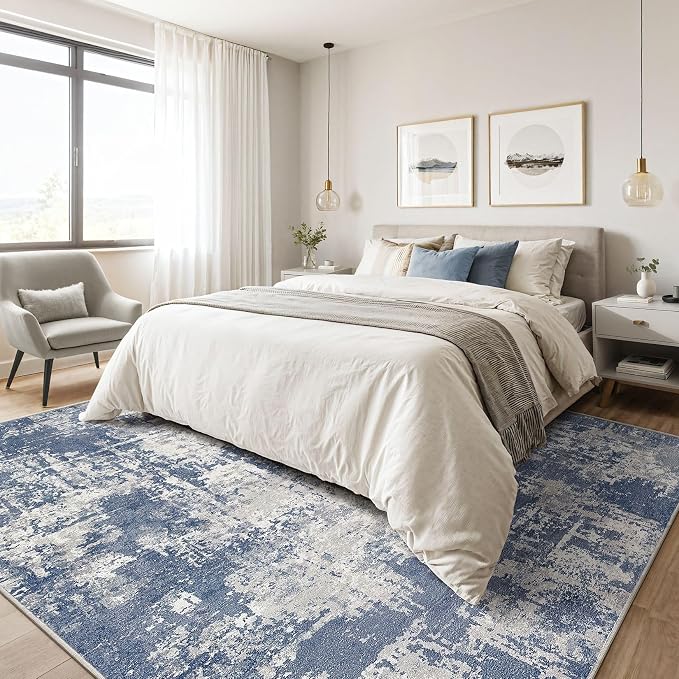 LOONGRUG 7x9 Area Rug Washable Large Neutral Modern Living Room Rugs | Abstract - Image 4