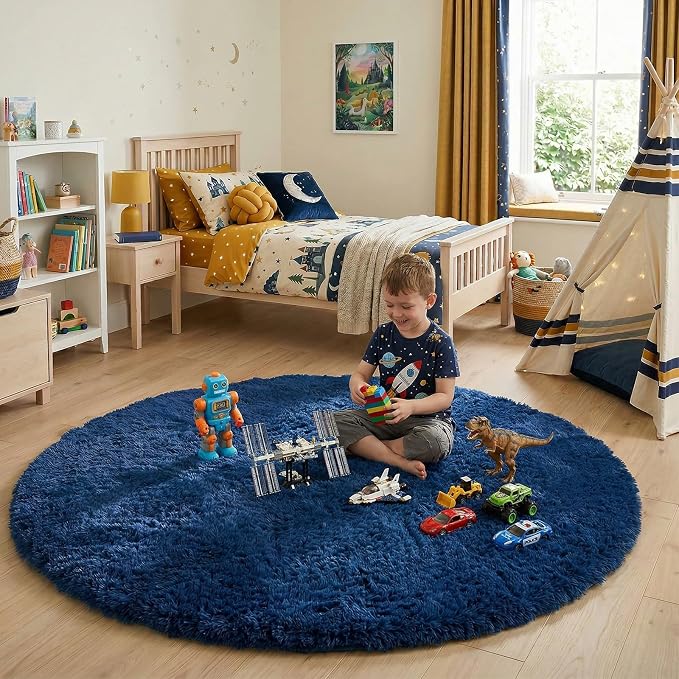 Amdrebio Navy Blue Big Round Circle Area Rug 6Ft - Image 7
