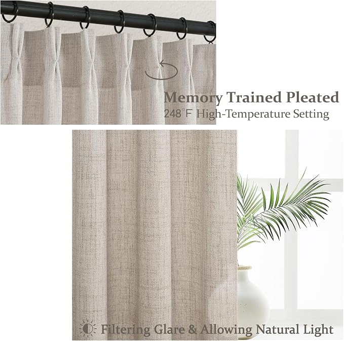 Greyish Brown Pinch Pleat Extra Wide Sheer Curtains 70 x 90 Inches Long - Image 4