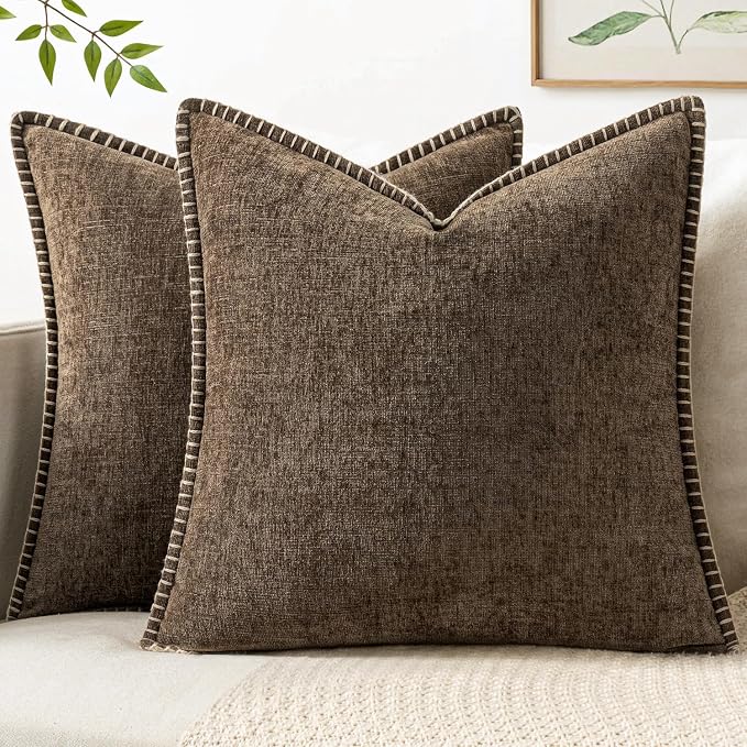 MIULEE Decorative Couch Throw Pillow Covers 20x20 Inch Brown 2 Pack | Farmhouse by MIULEE