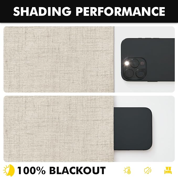 MIULEE 100% Blackout Linen Curtains 42 x 90 Inch Light Ivory 2 Panels | Thermal - Image 7