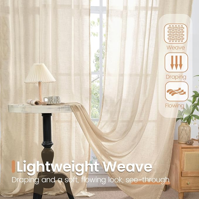 BGment Natural Linen Curtains 48 Inch Length - Image 4