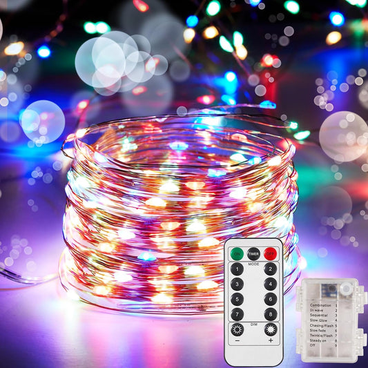 4 Pack 32.8 Ft. Battery Operated Outdoor String Lights with Remote & Timer, LED Multi Color Fairy Lights, Waterproof Twinkle Lights for Bedroom, Dorm, Mason Jar, Wedding, Party, Christmas