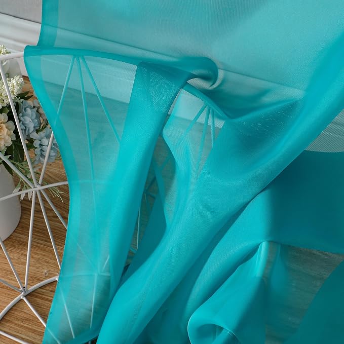 Turquoise Sheer Curtains 2 Panel Sets 84" Inch Length - Image 4