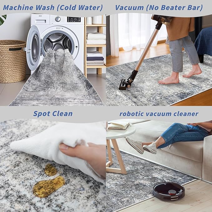 5x7 Washable Area Rug – Modern Neutral Abstract Rug - Image 6