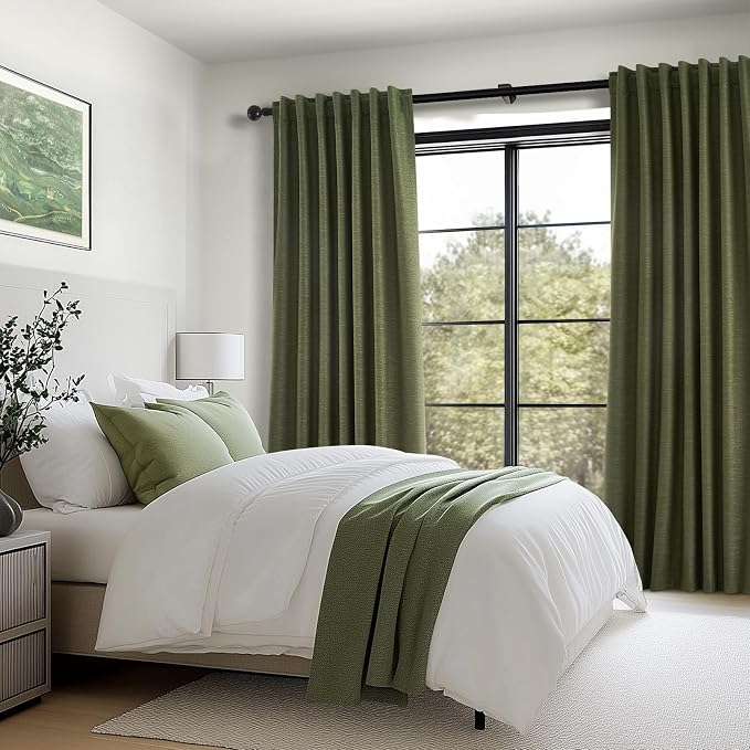 Green Blackout Curtains 95 Inches Long 2 Panels Set Room Darkening Vintage - Image 7