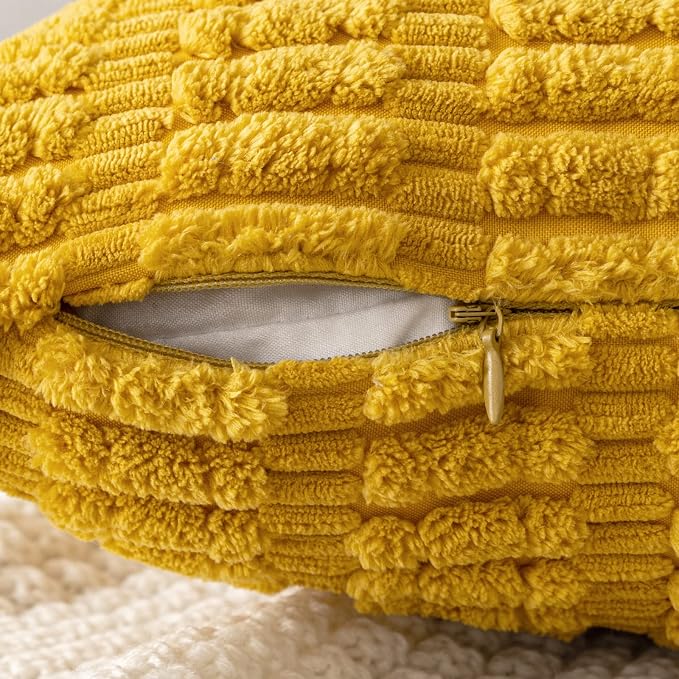 MIULEE Euro Corduroy Decorative Throw Pillow Covers 22x22 Mustard Yellow | Pack - Image 3