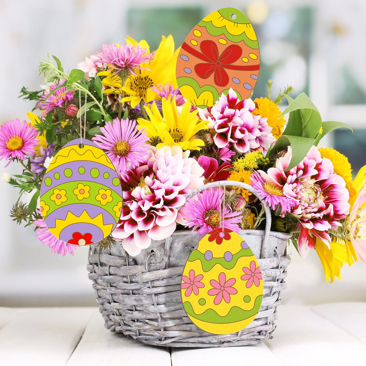 36PCS Wooden Easter Ornaments to Paint, 6 Styles DIY Blank Unfinished Wood Egg Cutouts Ornament for Crafts Hanging Decorations, Egg Rabbit Bunny Butterfly Flower Happy Easter
