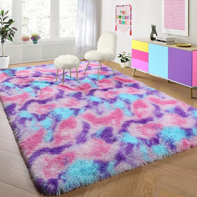 Rainbow Area Rugs for Girls Bedoom 4x6 Ft, Fluffy Cute Colorful Pastel Rug | - Image 7