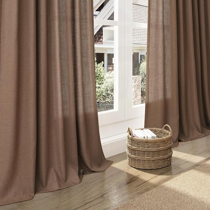 Caramel Brown Linen Curtains 120 Inch Extra Long - Image 6