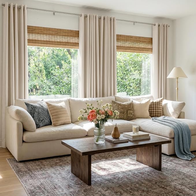 100% Blackout Linen Textured Curtains 72 Inch Long, Oatmeal | 100% Blackout - Image 4