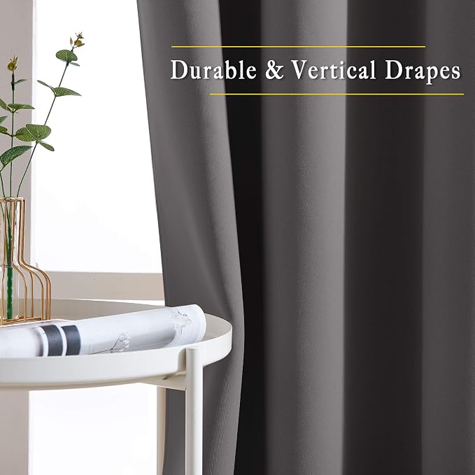 NICETOWN Grey Kitchen Curtains for Windows, Grommet Thermal Insulated Solid - Image 3