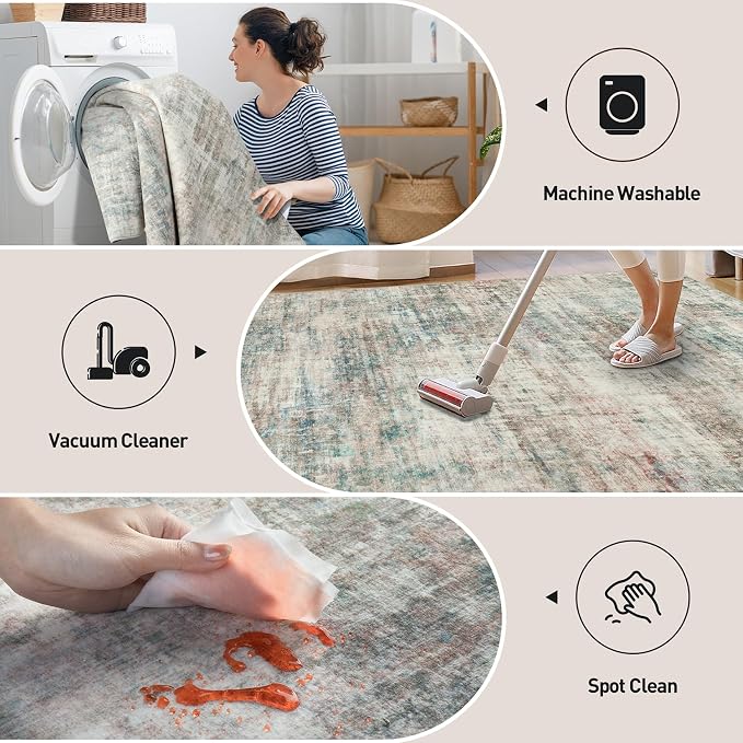 5x7 Area Rugs for Living Room: Washable Abstract Multi Color Badroom Carpet | - Image 3