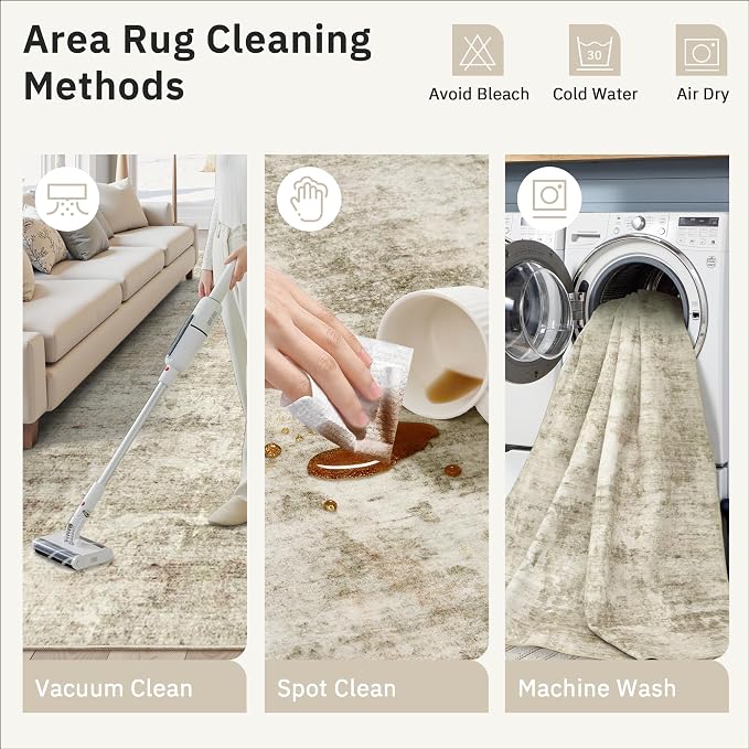 Soalmost 10x12 Area Rugs for Living Room Washable Rug Abstract Beige/Gray | - Image 9