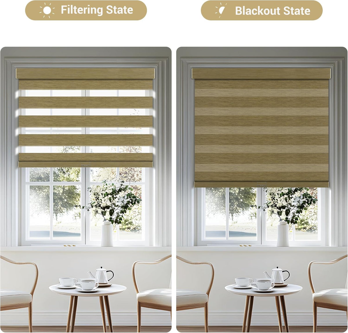 Cordless Zebra Blinds for Windows, Blackout Interior Blinds,Easy to Install,UV Protection,for Offices and Home,Custom Roller Shades, Mousse Light Bown,23" W x 48" H
