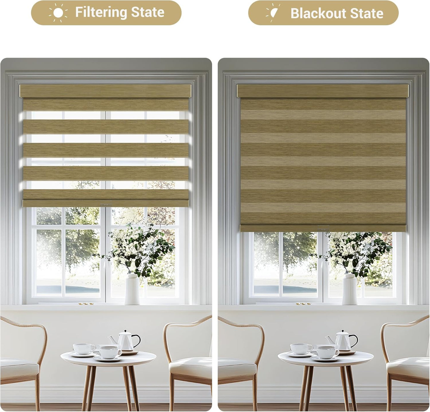 Cordless Zebra Blinds for Windows, Blackout Interior Blinds,Easy to Install,UV Protection,for Offices and Home,Custom Roller Shades, Mousse Light Bown,22" W x 80" H