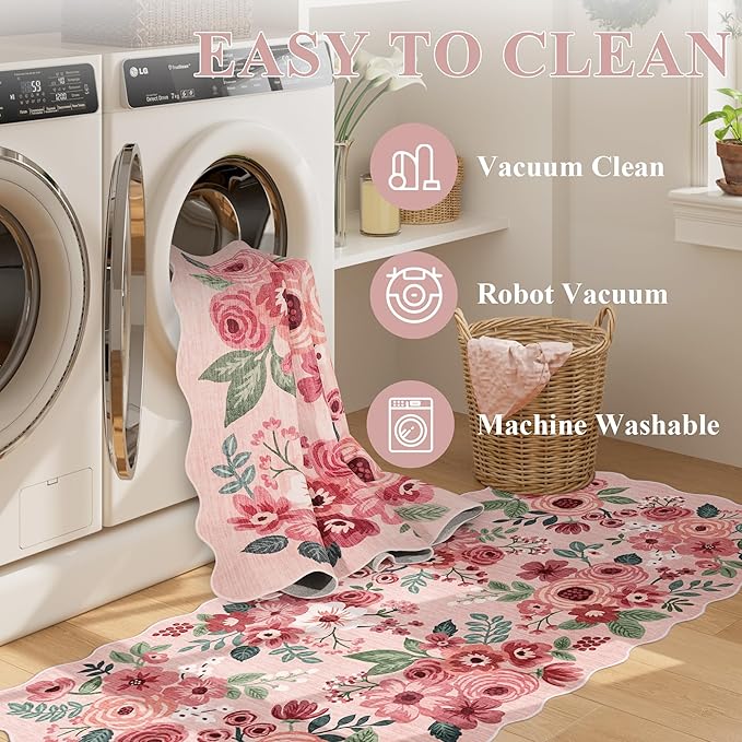 DUKINO 2x4 Rug for Entryway, Floral Washable Kitchen Rugs Non Slip, Low Pile - Image 7