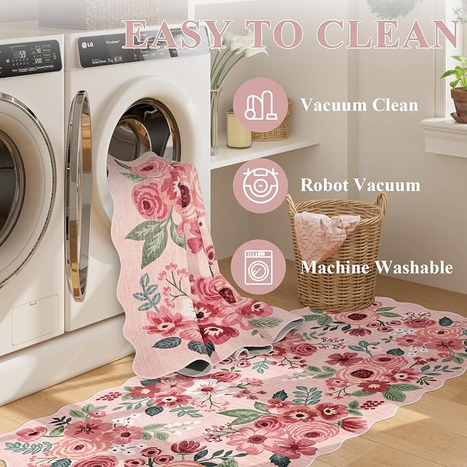 DUKINO 2.6x12 Washable Runner Rug, Floral Non Slip Long Kitchen Rug, Stain - Image 8