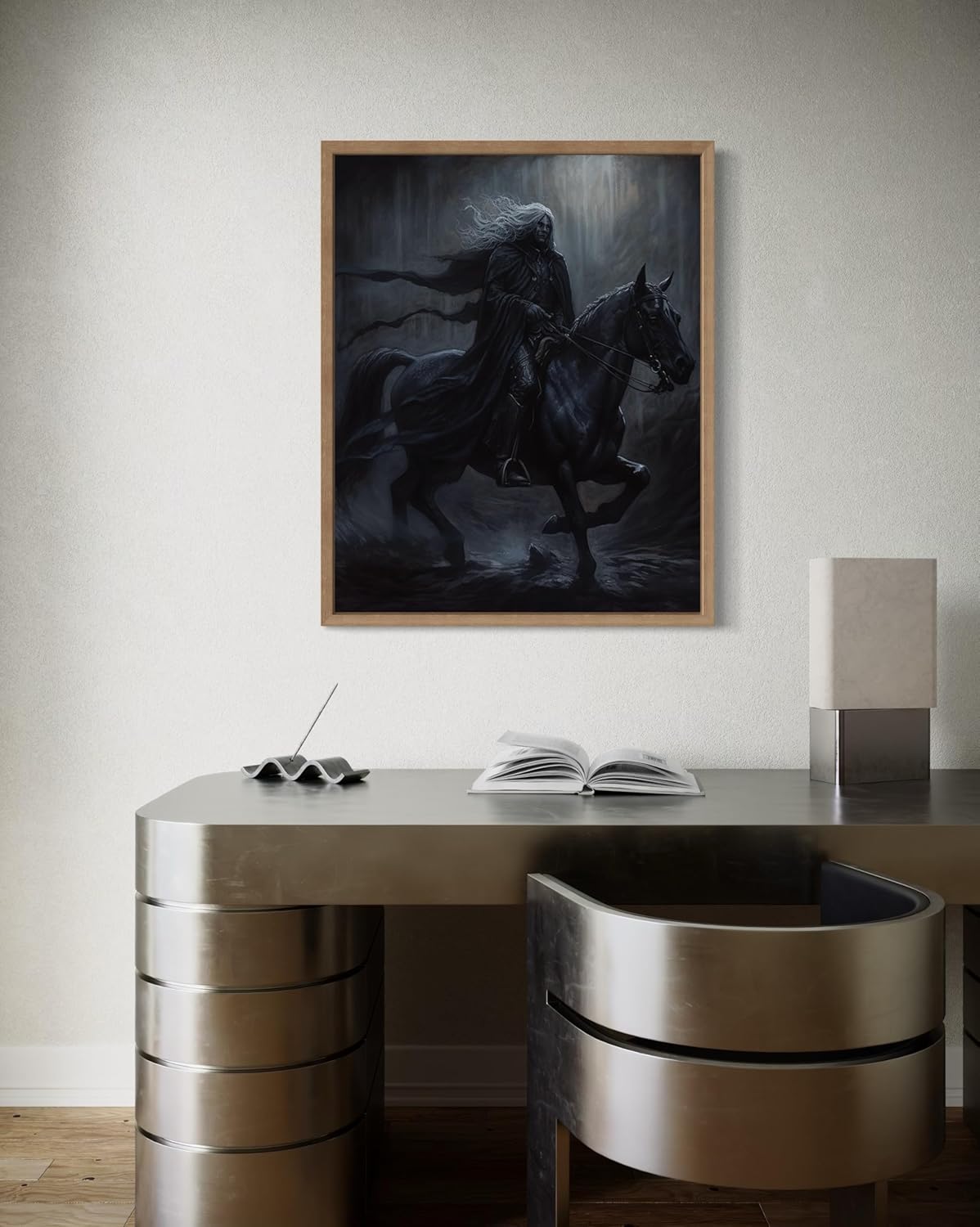Black Dark Knight Poster Art Print, Halloween Scary Vintage Wall Art Academia Spooky Painting Decoration for Horror Prints, Gothic Posters Bedroom Decor 89 (Black Dark Knight, 8 x 10 inches, Wood Frame)