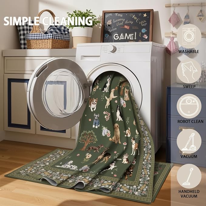 4Ft Round Dogs Area Rug for Living Room Bedroom | Stain Resistant; Non Slip; - Image 6