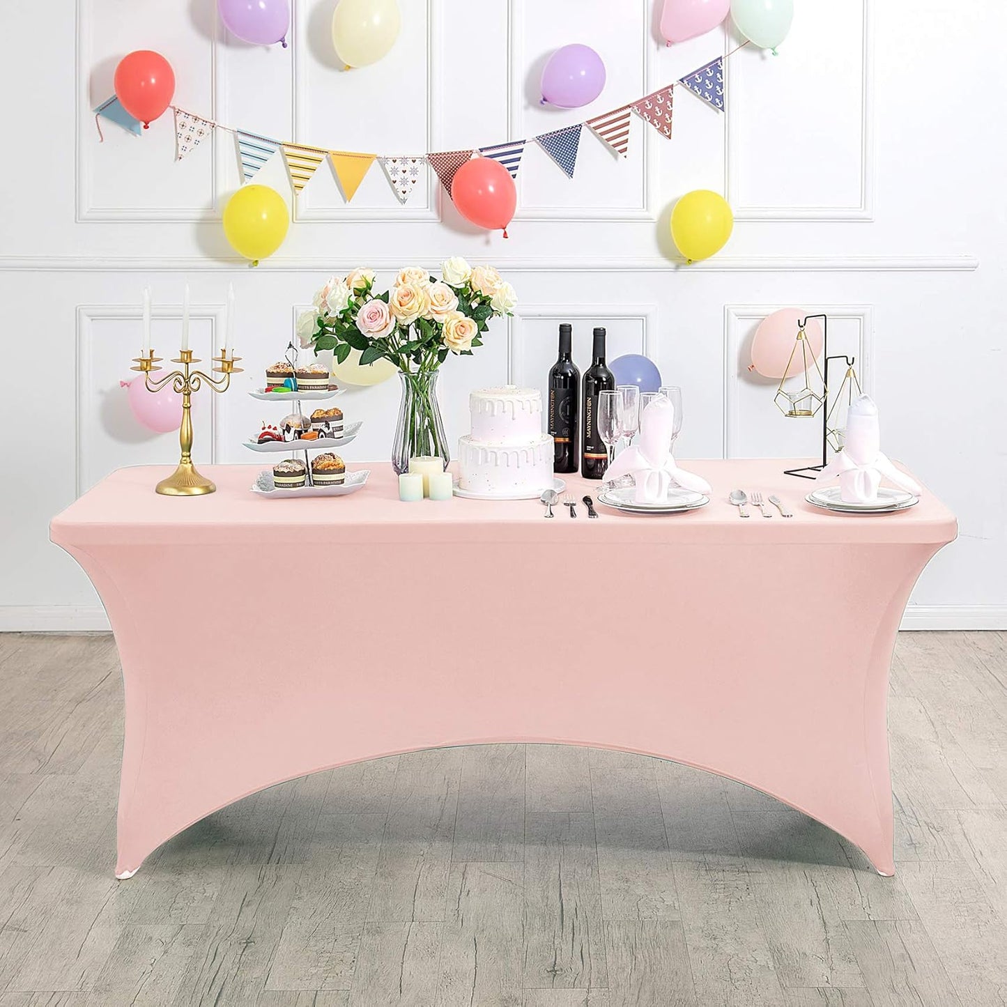 Spandex Table Cover for 8FT or 4ft or 6ft Table Universal Fitted Stretch Tablecloth for Party, Banquet, Wedding and Events-Blush Pink
