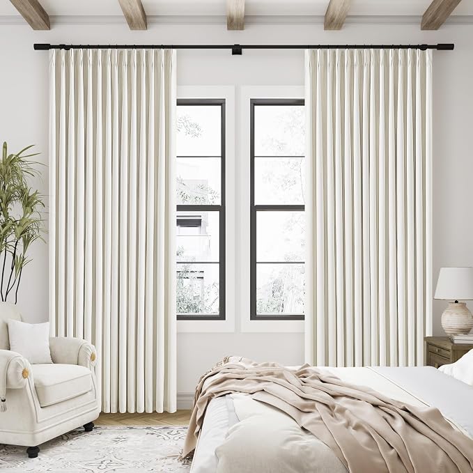 Natural Linen Pinch Pleated 100% Blackout Curtains 80 Inches Long 2 Panels | - Image 9