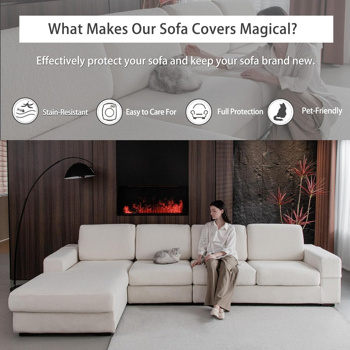 Couch Cushion Covers for Sectional Sofa, Stretch Soft Sofa Slipcovers Washable Wear-Resistant Universal Furniture Protector for Living Room(1 Piece Chair Cover, Ivory)
