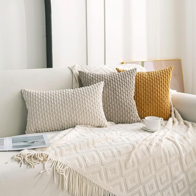 Set of 4 Taupe Decorative Throw Pillow Covers 20x20 Inch Corduroy Pillow Covers - Image 3