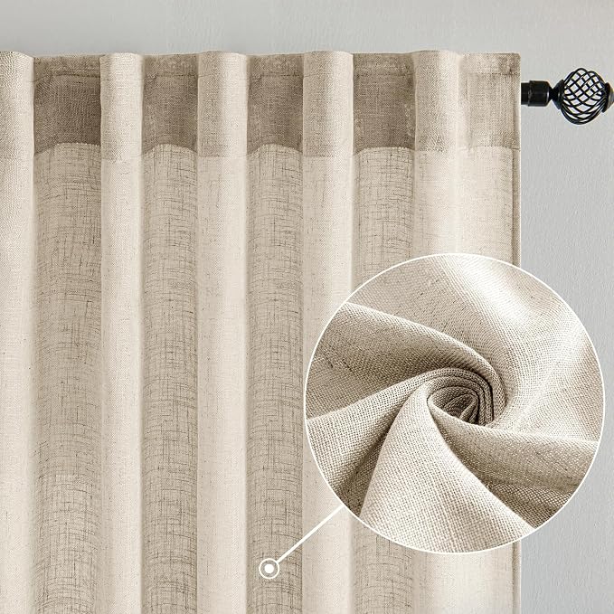 MIULEE Beige Linen Curtains 52x84 Inch 2 Panels - Image 2