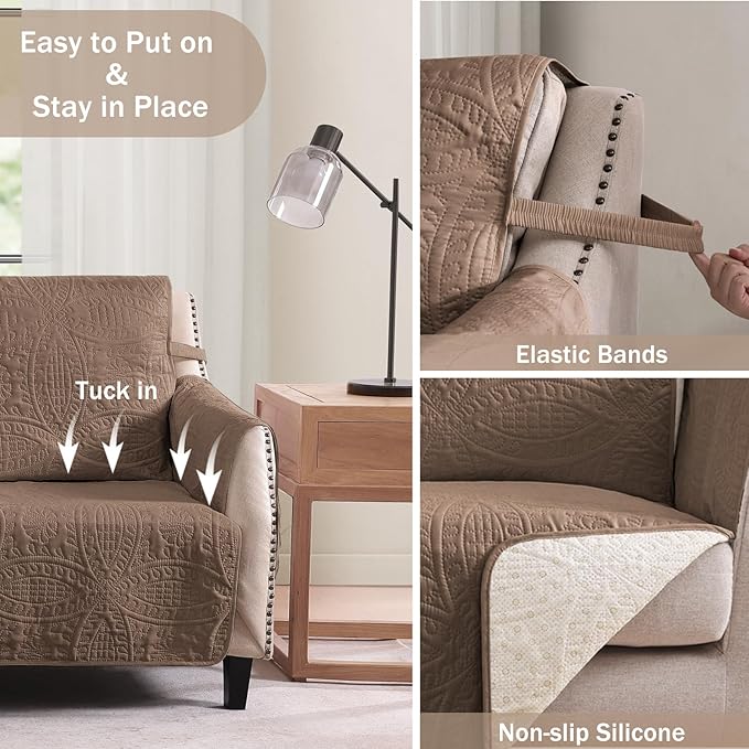 Toffee Quilted Recliner Covers, Camel Large Recliner Chair Covers, Lazy Boy - Image 3