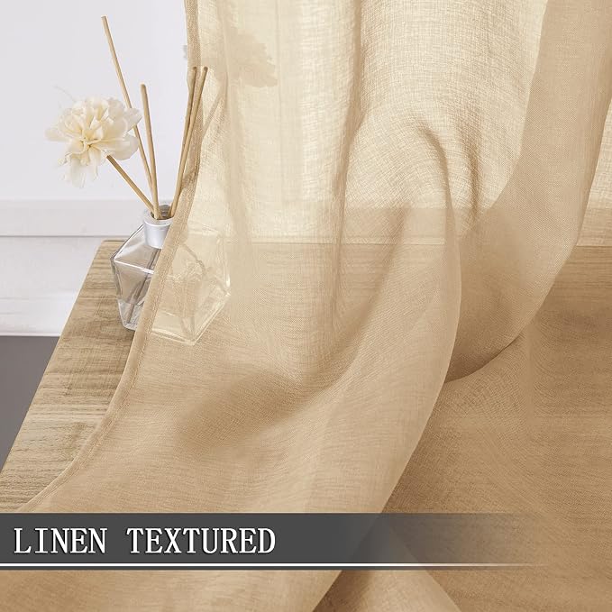 Tollpiz Sheer Curtain Linen Textured Bedroom Curtains Sheer Light Filtering Rod - Image 2