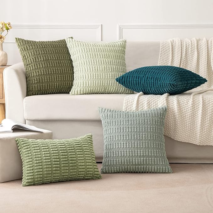 MIULEE Corduroy Decorative Throw Pillow Covers 20x20 Sage Green Pack of 2 | - Image 5