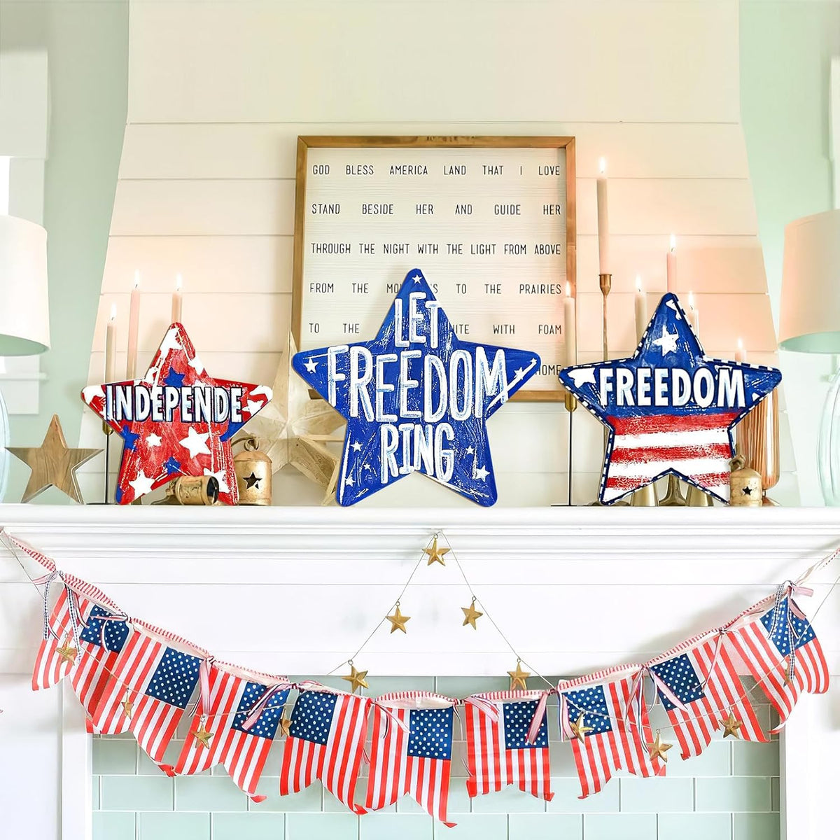 Large Size Wooden Star 4th of July Ornaments to Paint, Independence Day Wooden Patriotic Day DIY Blank Cutouts Unfinished Round Ornament for Crafts Summer Decorations 6 Pack