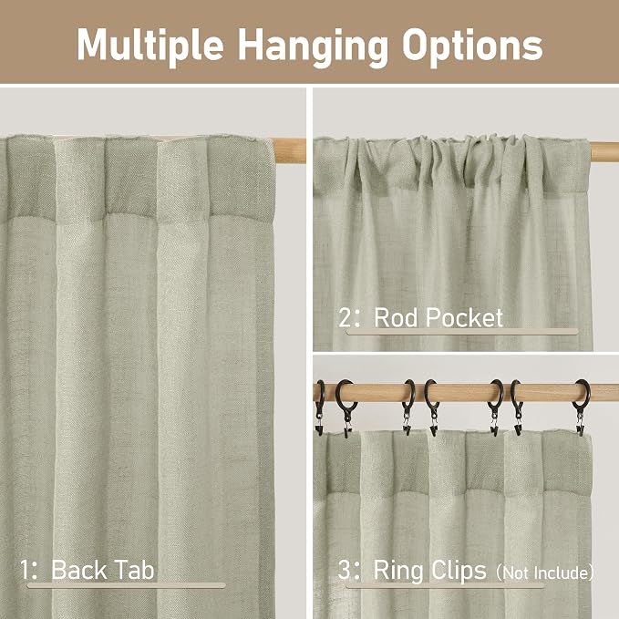 95 Inches Long Sage Grey Linen Curtains - Image 3