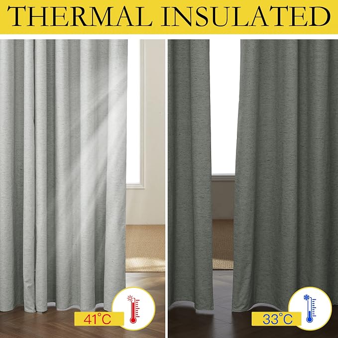 NICETOWN Grey Long Linen Full Shade Panels 108 inches Long 2 Panels, Thermal - Image 4