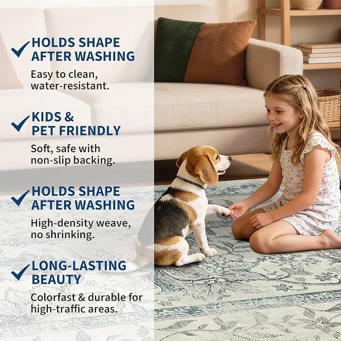 GarveeHome Vintage Blue Washable Kitchen Runner Rug: 2'6" x 8' Hallway Rug Non - Image 7