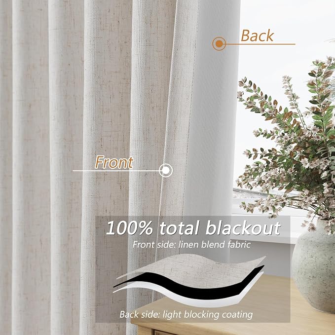 108 Inch Long Light Beige 100% Blackout Curtains - Image 4