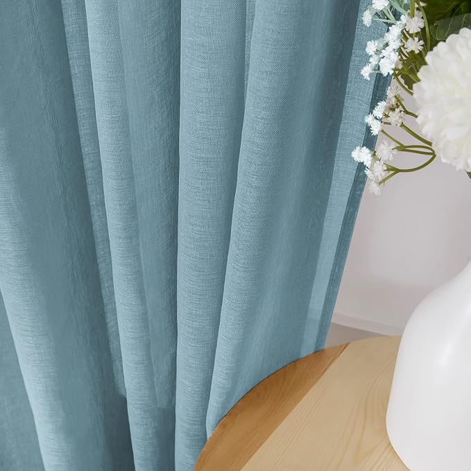 Tollpiz Short Sheer Curtains Linen Textured Living Room Curtain Sheers Light - Image 3