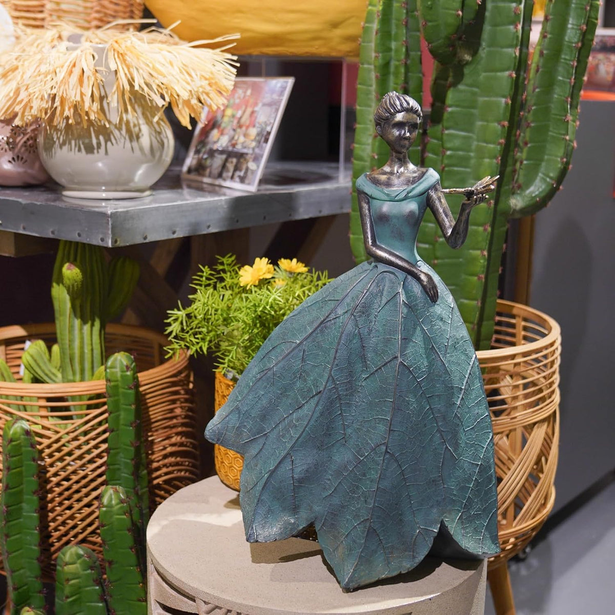 Guichifun Fairy Statue Collection Home Decoration - Leaf Angel Girls with Dragonfly Resin Home Decor for Outside or Inside Rustic Garden Outdoor Yard Decorations Figurines Gift 12 x 8.5 x 18 Inch